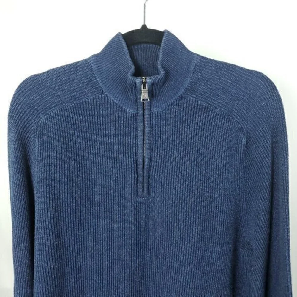 Men's Express 100% Cotton Quarter Zip Rib Raglan Sleeve Sweater Large Blue